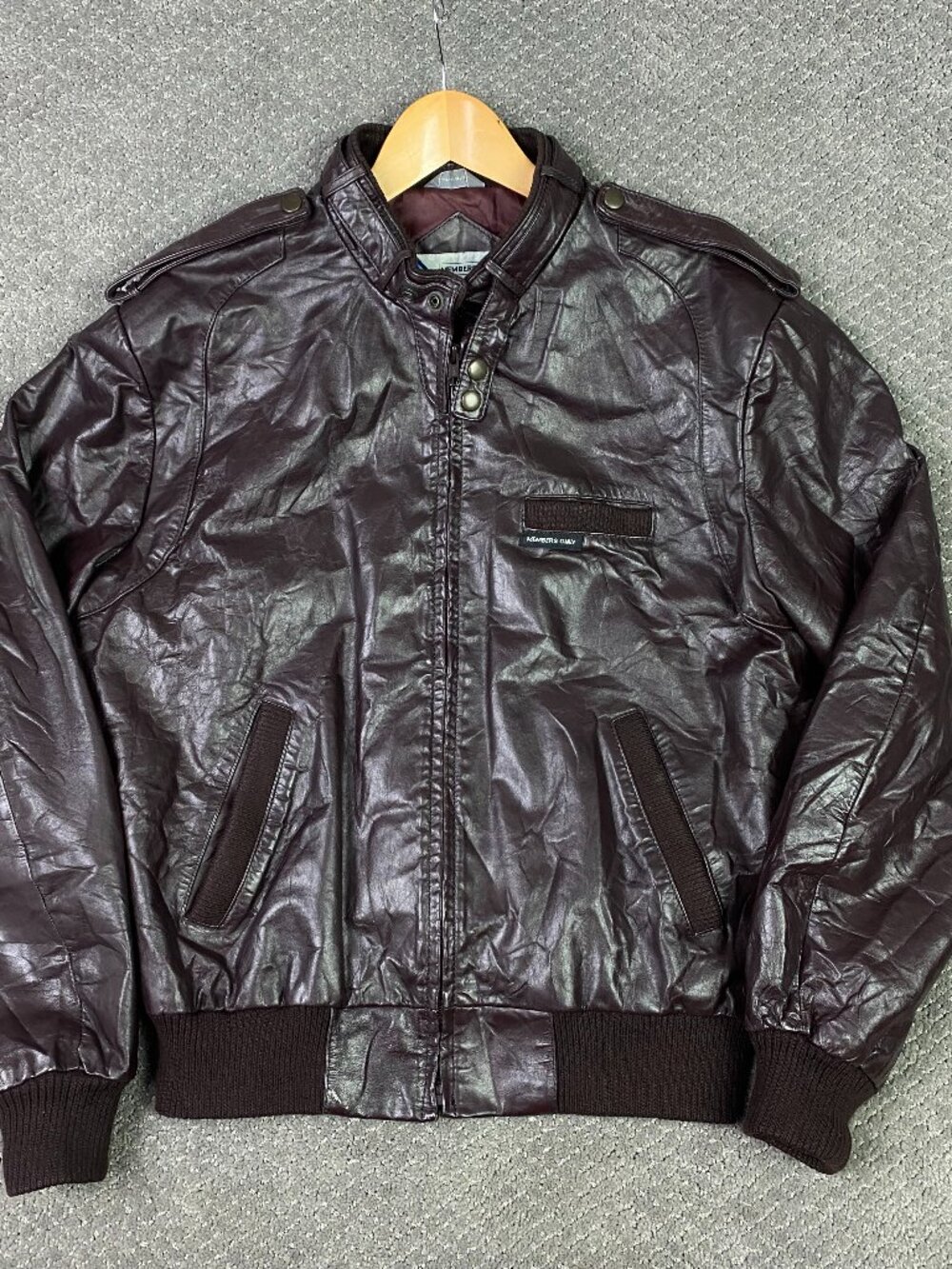 Vintage Members Only Leather Jacket Mens 44 Burgundy Brown Cafe Racer Bomber